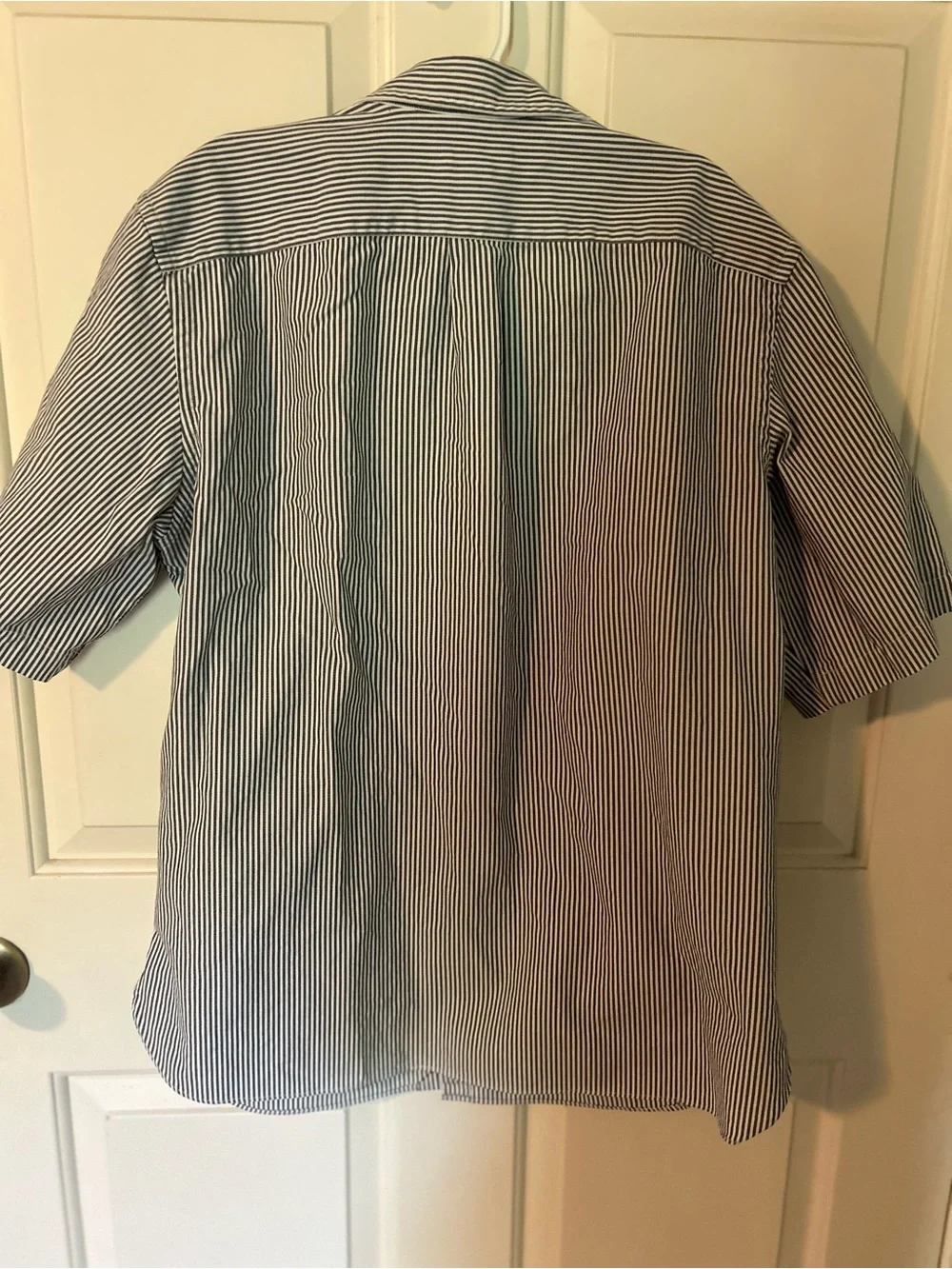 J. Crew Short-Sleeve Button-Down Shirt in Gray and White Pinstripes